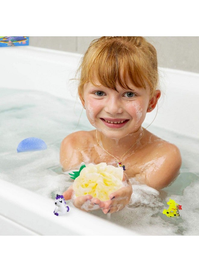 Rocutus 4Pcs Child Bath Shower Sponge Pouf Loofahs Mesh Brush Shower Ball Cute Bath Flower With Hooks For Travel (Mixed 4) - Image 3