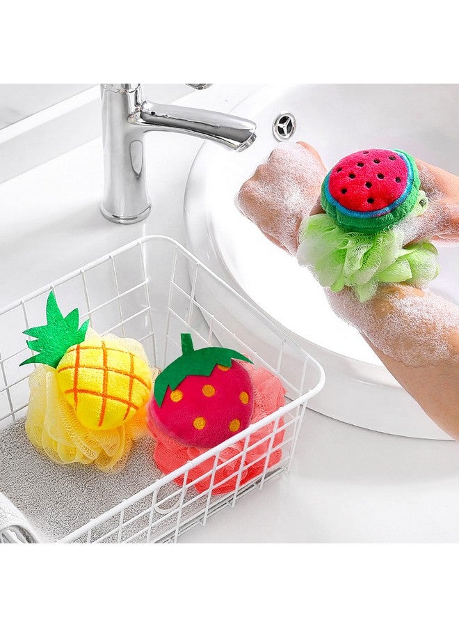 Rocutus 4Pcs Child Bath Shower Sponge Pouf Loofahs Mesh Brush Shower Ball Cute Bath Flower With Hooks For Travel (Mixed 4) - Image 5