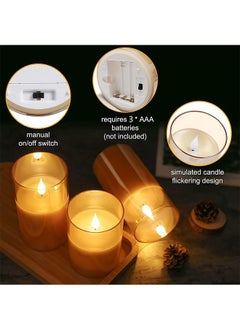 Garlo Flameless Candles, Battery Operated Real Pillar Wax Flickering Moving Wick Effect Glod Halloween Glass Candle Set with Remote Control Cycling Timer, 10cm, 12.5cm, 15cm, Pack of 3.  - Image 3