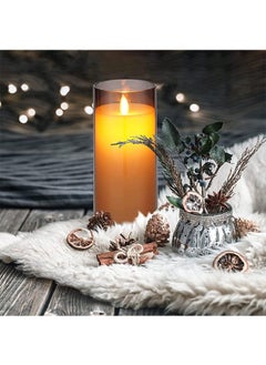 Garlo Flameless Candles, Battery Operated Real Pillar Wax Flickering Moving Wick Effect Glod Halloween Glass Candle Set with Remote Control Cycling Timer, 10cm, 12.5cm, 15cm, Pack of 3.  - Image 4