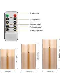 Garlo Flameless Candles, Battery Operated Real Pillar Wax Flickering Moving Wick Effect Glod Halloween Glass Candle Set with Remote Control Cycling Timer, 10cm, 12.5cm, 15cm, Pack of 3.  - Image 5
