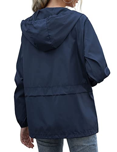 JMinger Women's Running Rain Jackets Waterproof Windbreaker Windproof Lightweight Cycling Jackets Reflective Packable Hooded Navy Blue XL - Image 4