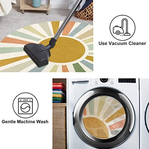 STARUIA Boho Sun Round Area Rug for Living Room, 6 Ft Washable Nursery Rug for Playroom, Colorful Circle Rugs for Kids Bedroom, Non-Slip Circluar Carpet Soft Large Kid Rug for Classroom Dorm - Image 3