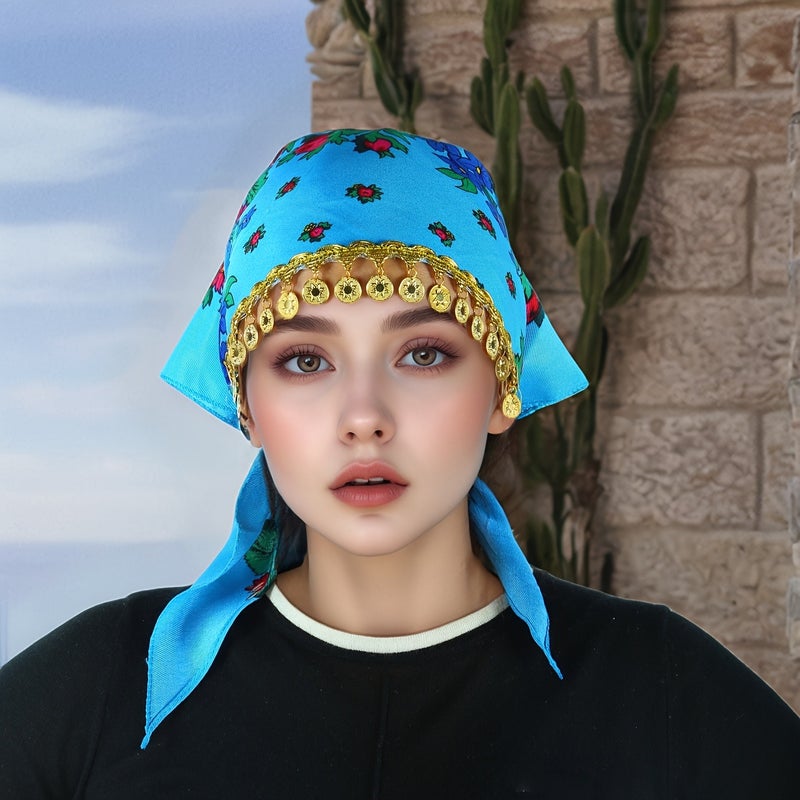 حجاب بتصميم زهور الفاوانيا الأنيق مع إكسسوارات لامعة ذهبية فاخرة - قابل للتنفس، واقٍ من الغبار، خفيف الوزن لفصل الصيف للنساء - Image 3