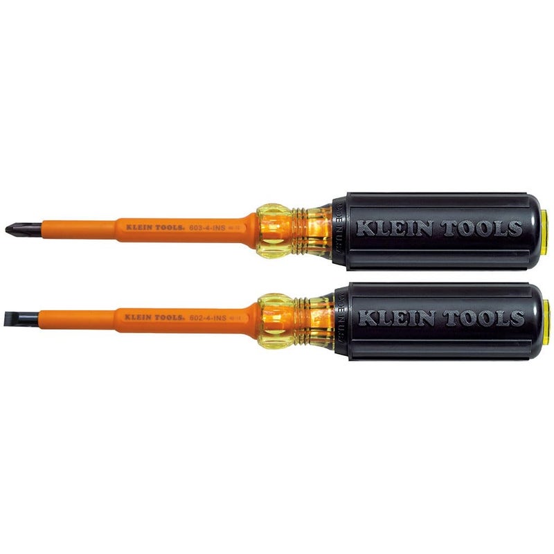 Klein Tools 33532INS Electrical Insulated Screwdriver Set of 2 Made in USA 4Inch Phillips and Cabinet Set Made in USA