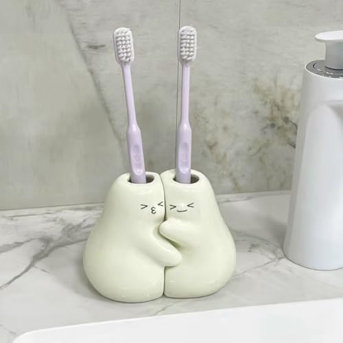 Tuioyoc Ceramic Toothbrush Holder for Bathroom, Set of 2 Cute Tooth Brush Holders Pencil Holder for Bathroom Countertop Home Office Table Decor - Image 1