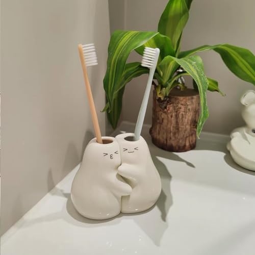 Tuioyoc Ceramic Toothbrush Holder for Bathroom, Set of 2 Cute Tooth Brush Holders Pencil Holder for Bathroom Countertop Home Office Table Decor - Image 3