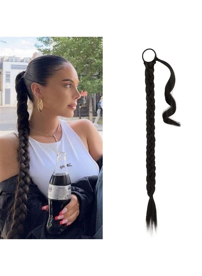 BARSDAR إكستنشن ذيل حصان مضفر بطول 30 بوصة مع رباط شعر، إكستنشن شعر مستقيم، ذيل حصان، قطعة شعر صناعية ناعمة وطبيعية للنساء - أسود طبيعي - Image 1