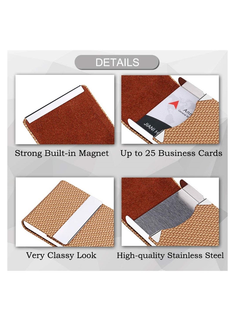 SYOSI Business Card Holder, Metal Business Name Card Case Luxury PU Leather Stainless Steel Multi Card Pocket, Name Card Wallet With Magnetic Closure For Women, Men 1 PCS, Bapricot  - Image 2