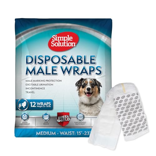 Simple Solution Disposable Male Wraps, Absorbent Leak Proof Belly Bands for Dogs, Incontinence Aid, Puppy Training, Marking Control, and Travel Protection, Medium Dogs, 15–23 Inch Waist, 30 Count - Image 1