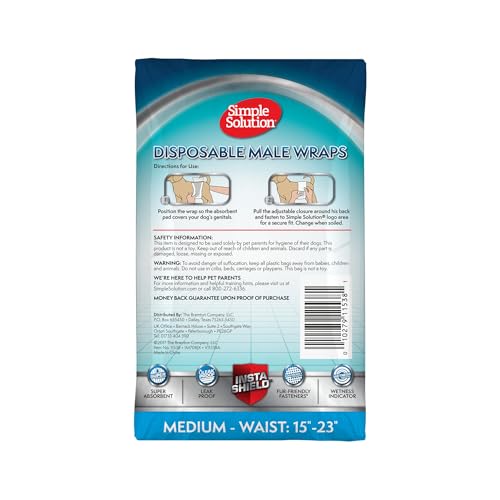 Simple Solution Disposable Male Wraps, Absorbent Leak Proof Belly Bands for Dogs, Incontinence Aid, Puppy Training, Marking Control, and Travel Protection, Medium Dogs, 15–23 Inch Waist, 30 Count - Image 2