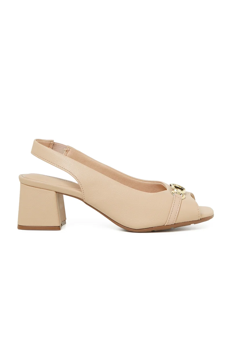 MODARE MODARE Mid Heel Sandals for LADIES – Beige SANDALS with Sling Back | Comfortable PU Upper & TPR Sole