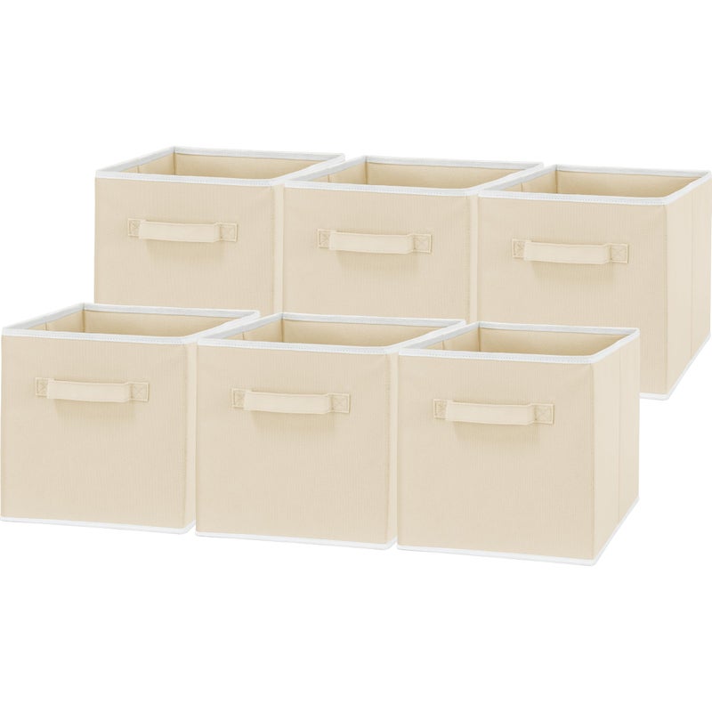 Simple Houseware Foldable Cube Storage Bins 11Inch Beige 6Pack Fabric Cubes Organizer for Closet or Shelves