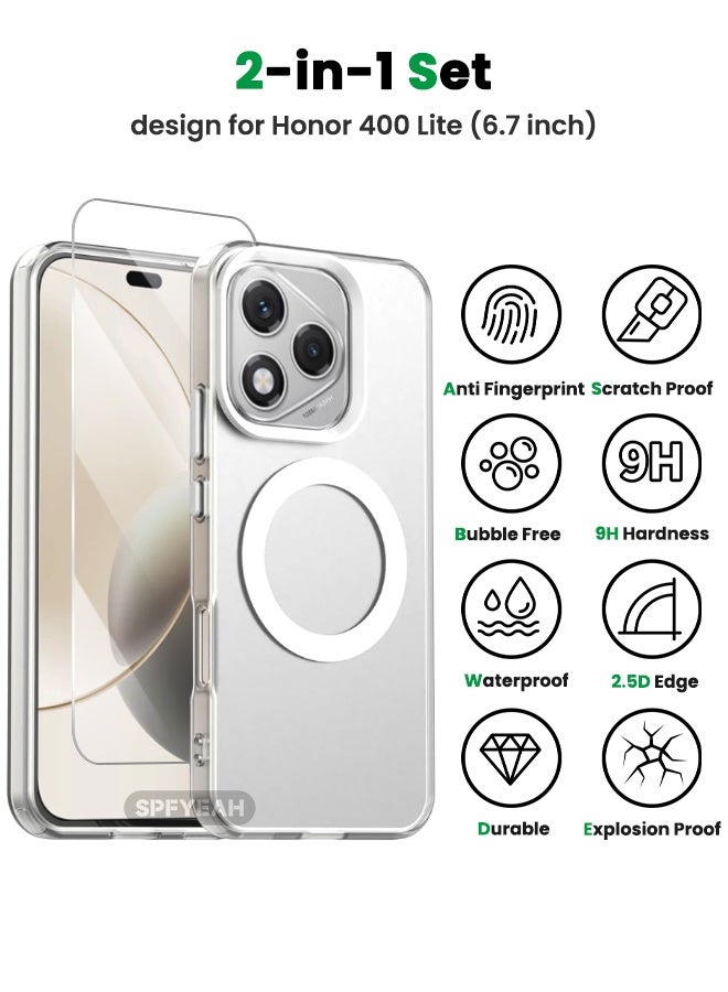 SPFYEAH [2-in-1] Honor 400 Lite Cover with HD Tempered Glass Screen Protector, [Anti-Drop Shockproof][Anti-Slip][No Yellowing][Skin Friendly] Slim Hard Frosted Case for Honor 400 Lite 5G 6.7 inch, White - Image 2
