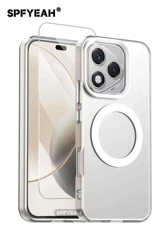 SPFYEAH [2-in-1] Honor 400 Lite Cover with HD Tempered Glass Screen Protector, [Anti-Drop Shockproof][Anti-Slip][No Yellowing][Skin Friendly] Slim Hard Frosted Case for Honor 400 Lite 5G 6.7 inch, White - Image 1