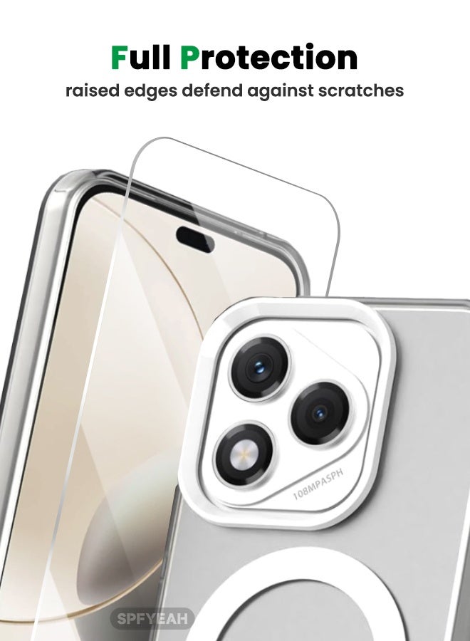 SPFYEAH [2-in-1] Honor 400 Lite Cover with HD Tempered Glass Screen Protector, [Anti-Drop Shockproof][Anti-Slip][No Yellowing][Skin Friendly] Slim Hard Frosted Case for Honor 400 Lite 5G 6.7 inch, White - Image 4