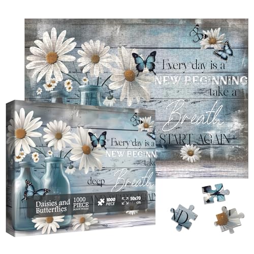 Larkipuzz Christian Flower Bottle Puzzles for Adults 1000 Pieces Religious Bible Jesus Butterfly Daisy Jigsaw Puzzle Inspirational Scripture Catholic Vintage Floral Puzzle - Image 1