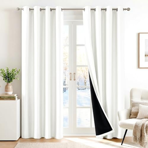 Deconovo 100% Blackout Curtains with Black Liner, Thermal Insulated Noise‑Reducing Grommet Drapes, Double‑Layer Room Darkening for Bedroom, Nursery, Home Office, 2 Panels, Cream, 52W x 108L - Image 1