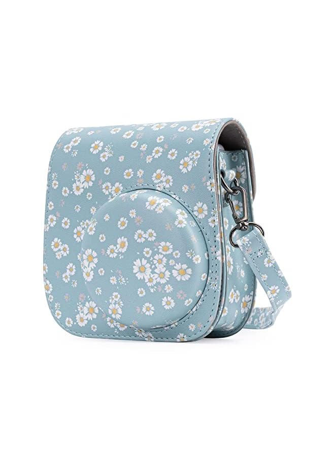 Delfino Case for Fujifilm Instax Mini 11/9 / 8+ / 8 Instant Film Cameras with Accessory Pocket and Detachable/Adjustable Shoulder Strap (Daisy Dark Blue) - Image 1