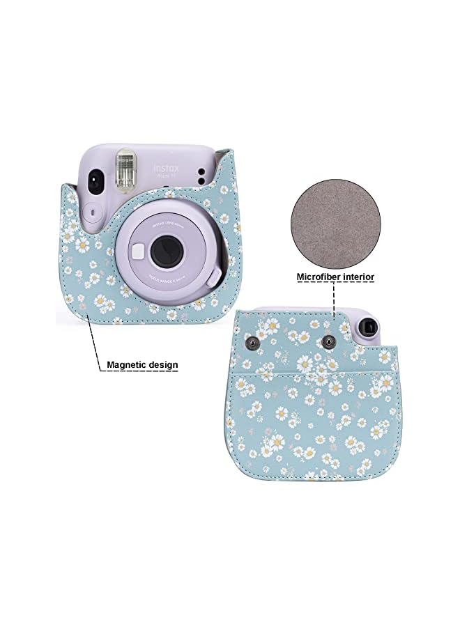 Delfino Case for Fujifilm Instax Mini 11/9 / 8+ / 8 Instant Film Cameras with Accessory Pocket and Detachable/Adjustable Shoulder Strap (Daisy Dark Blue) - Image 4