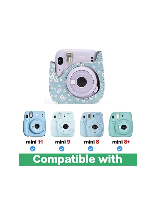 Delfino Case for Fujifilm Instax Mini 11/9 / 8+ / 8 Instant Film Cameras with Accessory Pocket and Detachable/Adjustable Shoulder Strap (Daisy Dark Blue) - Image 2