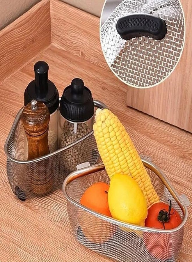 ARUP Kitchen Triangle Corner Multifunction Drain Basket Stainless Steel Food Catcher for Kitchen Waste Vegetable Fruits (Silver) - Image 4