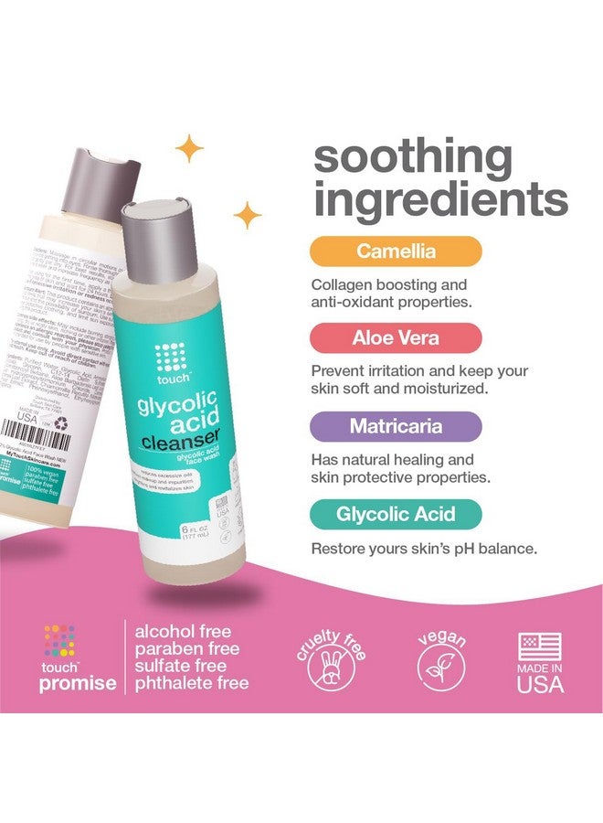 Touch 10% Glycolic Acid Face Wash - Exfoliating, Non Drying & Foaming AHA Cleanser - Anti-Aging, Skin Tone & Texture, Wrinkles, Pores, Blackheads - Sulfate Free, Oil Free, & Low PH - 6 oz. - Image 3