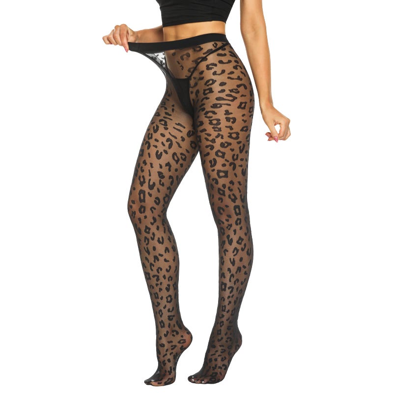 MANZI Patterned Tights Sheer Pantyhose for Women 20 Denier Stockings Black One Size with Leopard - Image 5