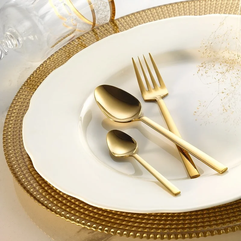 Fecra Doğa 18 Piece Gold Dessert Fork Spoon Knife Set