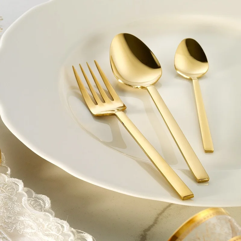 Fecra Doğa 18 Piece Gold Dessert Fork Spoon Knife Set