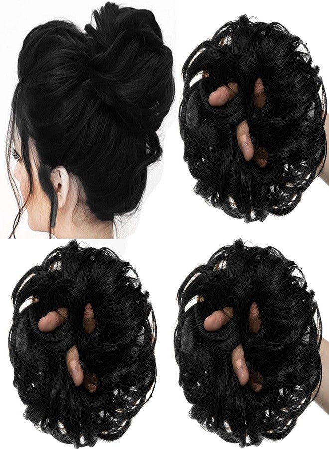 TEMPERIA Hair Accessories For Women Stylish - Juda Hair Buns - Messy Bun Hair Extension - Artificial Fake Donuts Maker Scrunchies - With Elastic Rubber band - Black - 3 Pc - (25GR) - Image 1