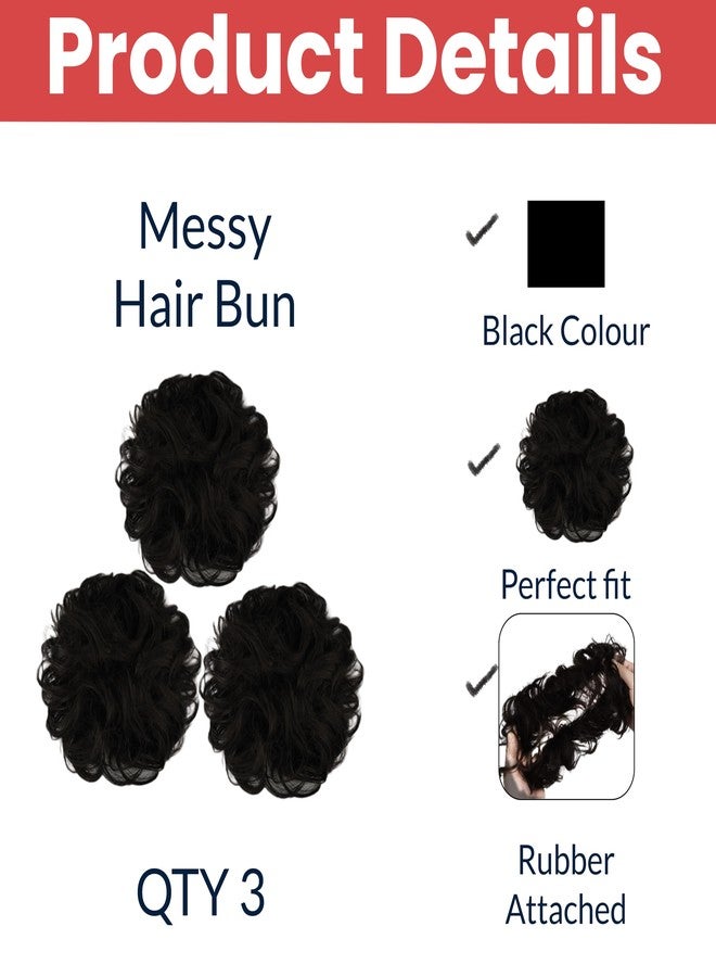 TEMPERIA Hair Accessories For Women Stylish - Juda Hair Buns - Messy Bun Hair Extension - Artificial Fake Donuts Maker Scrunchies - With Elastic Rubber band - Black - 3 Pc - (25GR) - Image 2