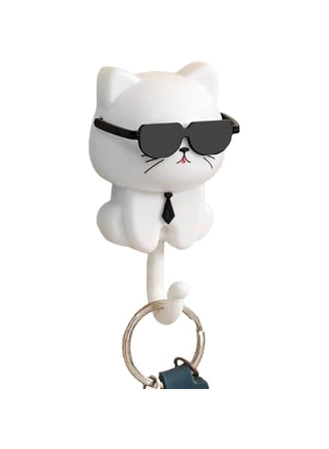 Cute Cat Key Hook, 2 Cartoon Cat in Sunglasses Creative Gra-vity Hook, Adhesive Coat Hooks Key Holder for Wall Decorative, Pet Wall Hooks for Hanging Key, Bag, Hat, Towel - Image 2