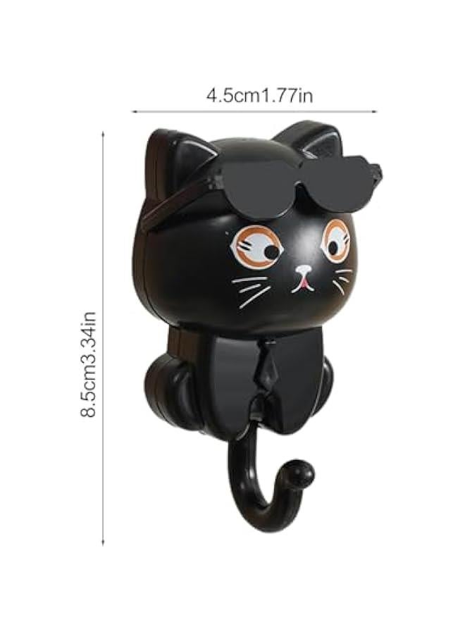 Cute Cat Key Hook, 2 Cartoon Cat in Sunglasses Creative Gra-vity Hook, Adhesive Coat Hooks Key Holder for Wall Decorative, Pet Wall Hooks for Hanging Key, Bag, Hat, Towel - Image 4