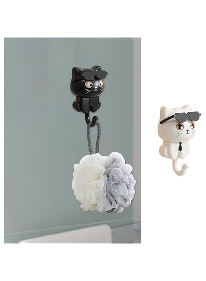 Cute Cat Key Hook, 2 Cartoon Cat in Sunglasses Creative Gra-vity Hook, Adhesive Coat Hooks Key Holder for Wall Decorative, Pet Wall Hooks for Hanging Key, Bag, Hat, Towel - Image 5