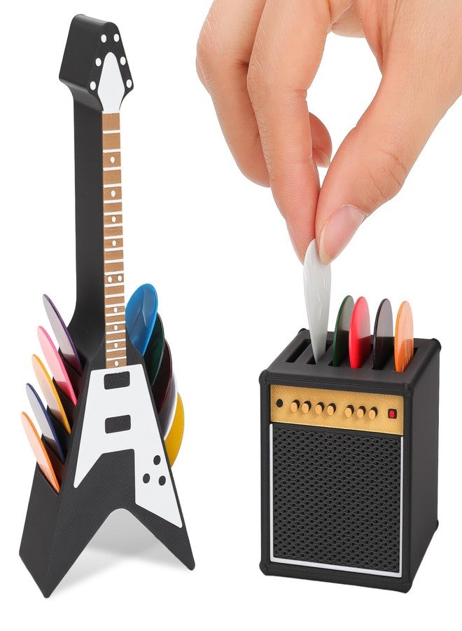 HETOETF Guitar Picks Holder Box, Pick Display Holder, Amp Speaker Styled Pick Holder and V-Shaped Guitar Pick Holder, Pick Storage Box Set for Guitar Players and Music Enthusiasts - Image 4