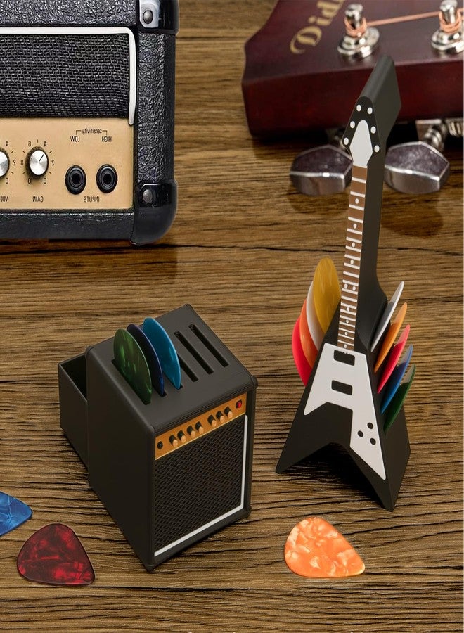 HETOETF Guitar Picks Holder Box, Pick Display Holder, Amp Speaker Styled Pick Holder and V-Shaped Guitar Pick Holder, Pick Storage Box Set for Guitar Players and Music Enthusiasts - Image 2