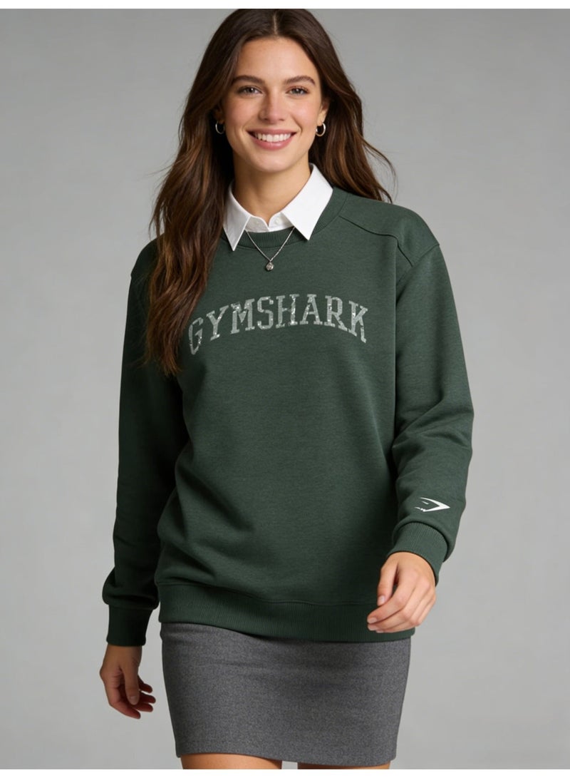 جيمشارك Gymshark unisex gray green round neck sweatshirt - retro logo pattern pullover, soft cotton blend, casual sports - Image 4