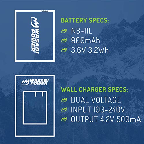 Wasabi Power Battery (2-Pack) and Charger for Canon NB-11L, NB-11LH and Canon PowerShot A2300 IS, A2400 IS, A2500, A2600, A3400 IS, A3500 IS, A4000 IS, ELPH 110 HS, ELPH 115 HS, ELPH 130 HS, ELPH 135 IS, ELPH 140 IS, ELPH 150 IS, ELPH 160, ELPH 170 IS, ELPH 320 HS, ELPH 340 HS, ELPH 350 HS, SX400 IS, SX410 IS - Image 3