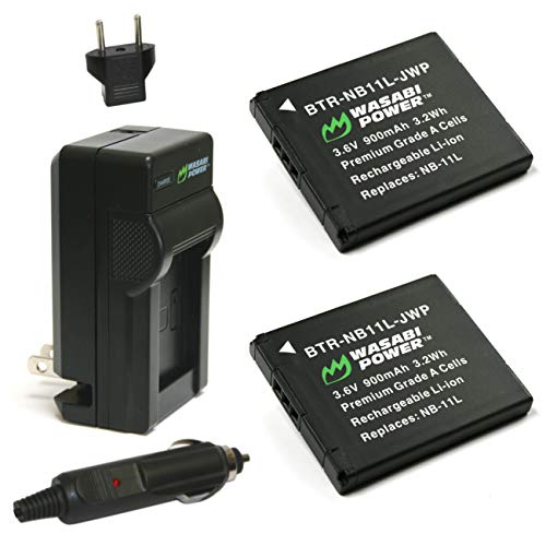 Wasabi Power Battery (2-Pack) and Charger for Canon NB-11L, NB-11LH and Canon PowerShot A2300 IS, A2400 IS, A2500, A2600, A3400 IS, A3500 IS, A4000 IS, ELPH 110 HS, ELPH 115 HS, ELPH 130 HS, ELPH 135 IS, ELPH 140 IS, ELPH 150 IS, ELPH 160, ELPH 170 IS, ELPH 320 HS, ELPH 340 HS, ELPH 350 HS, SX400 IS, SX410 IS - Image 1
