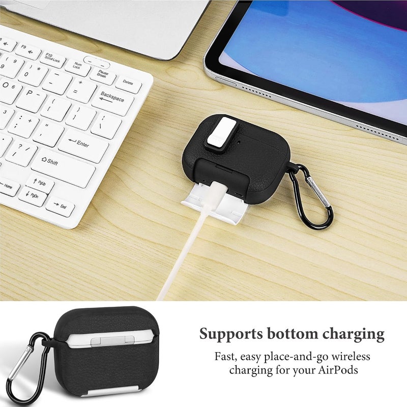 Geekria Rugged Case Cover Compatible with Apple AirPods Pro 3 (2025), Shockproof Full Body Cover with Secure Flip Lock & Built-in Phone Stand (Black) - Image 4