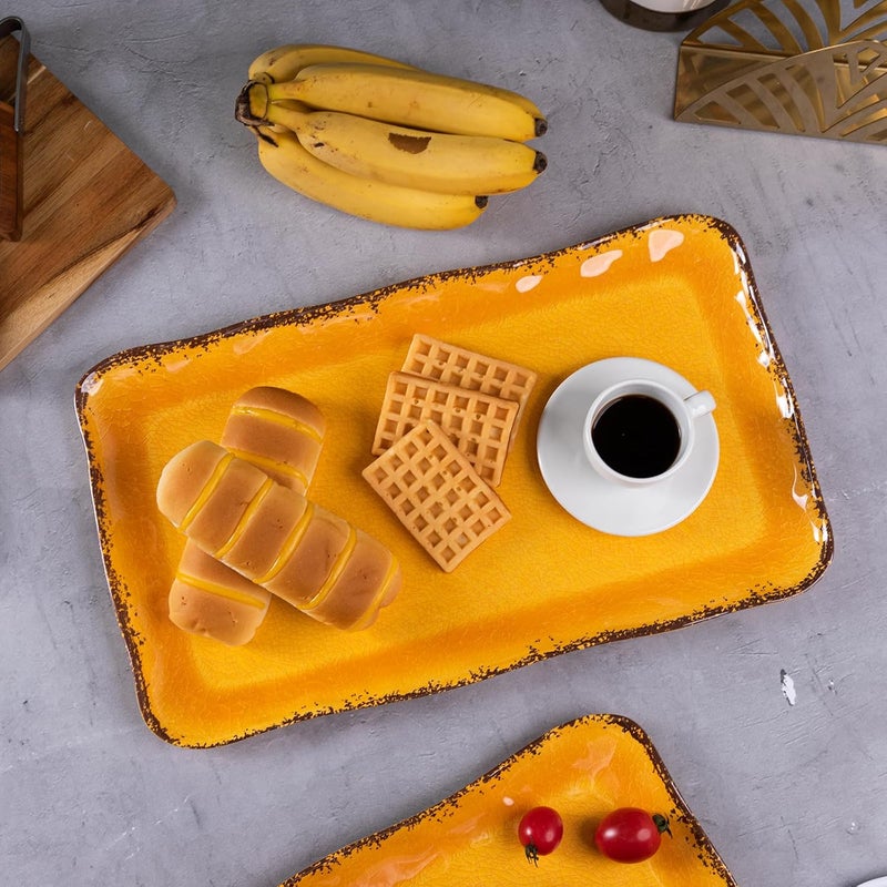 LEHAHA Farmhouse Melamine Rectangular Plate Set, 17.5" x 10" Large Melamine, 100% Melamine, Dishwasher Safe, BPA Free, Light and Unbreakable, Gold Tone - Image 4