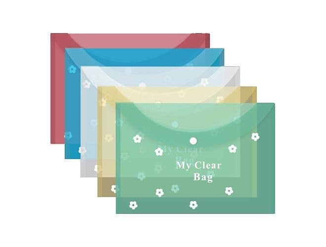 FUTURE X A4 Size Clear Bag (Set of 24), Full Size A4, Floral Design, Transparent Plastic Container for Papers, Button Closer File, Document File/Folder, (Multicolor_A4 Size) - Image 1