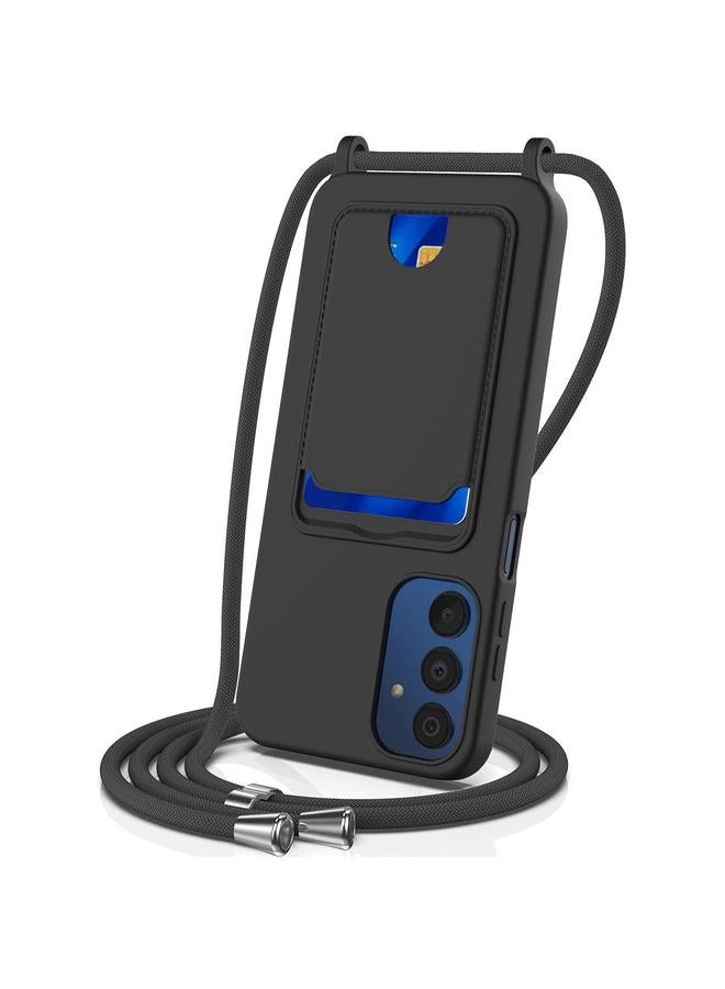S-TOP Case For Samsung Galaxy M14 4G Integrated Card Bag Solid Color Liquid Silicone Phone Case with Lanyard - Image 1