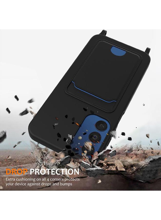 S-TOP Case For Samsung Galaxy M14 4G Integrated Card Bag Solid Color Liquid Silicone Phone Case with Lanyard - Image 2