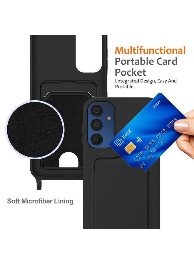 S-TOP Case For Samsung Galaxy M14 4G Integrated Card Bag Solid Color Liquid Silicone Phone Case with Lanyard - Image 3