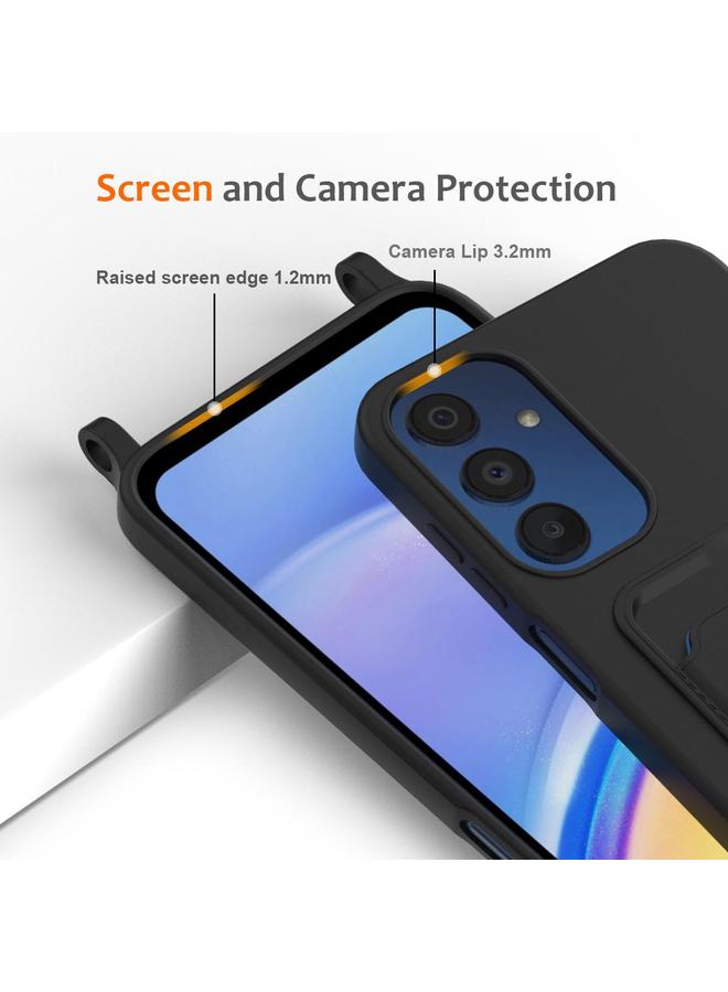 S-TOP Case For Samsung Galaxy M14 4G Integrated Card Bag Solid Color Liquid Silicone Phone Case with Lanyard - Image 4