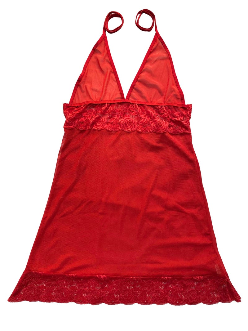 Xs and Os Women Babydoll Nightwear Lingerie Lace Bordered Design (Panty Included) (Red, X-Large) - Image 4