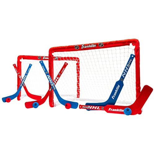 Franklin Sports NHL Kids Mini Hockey Goal Set - (2) Mini + Knee Hockey Goals, (4) Youth Sticks, (2) Goalie Sticks + (4) Foam Balls - Knee + Mini Hockey Set - Image 1