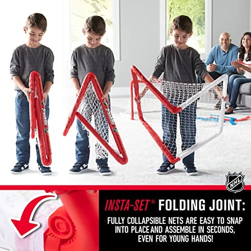 Franklin Sports NHL Kids Mini Hockey Goal Set - (2) Mini + Knee Hockey Goals, (4) Youth Sticks, (2) Goalie Sticks + (4) Foam Balls - Knee + Mini Hockey Set - Image 5